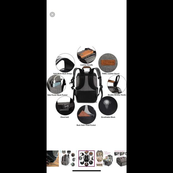 TEBEL Stylish Gray Diaperbag with Versatile Compartments - Picture 5 of 7